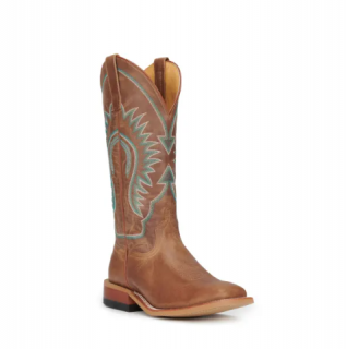 Anderson Bean Women's Macie Bean Pecan Brown Wide Square Toe Cowboy Boots-BROWN | Quick Ship!