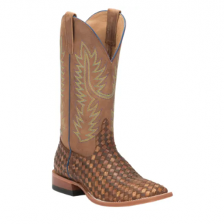 Anderson Bean Men's Horse Power Toast and Honey Woven Square Toe Cowboy Boots-BROWN | Quick Ship!