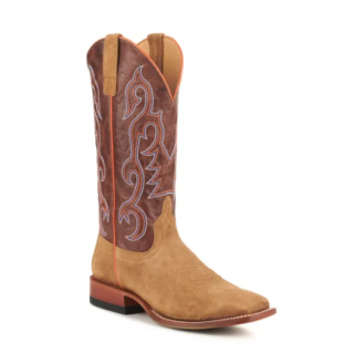 Anderson Bean Men's Horse Power Camel Roughout and Chocolate Wide Square Toe Cowboy Boots-CAMEL | Quick Ship!