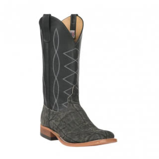 Anderson Bean Men's Granite Safari Elephant and Black Square Toe Exotic Cowboy Boots-BLACK | Quick Ship!