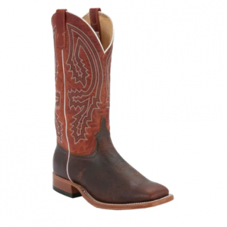 Anderson Bean Men's Brown Bison and Rust Double Welt Square Toe Cowboy Boot-DARK BROWN | Quick Ship!