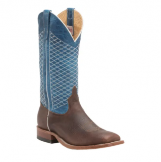 Anderson Bean Men's Mike Tyson Bison and Blue Lava Square Toe Cowboy Boots-BROWN | Quick Ship!