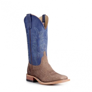 Anderson Bean Men's Tan and Royal Blue Hybrid Sole Wide Square Toe Cowboy Boots-TAN | Quick Ship!