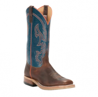 Anderson Bean Men's Briar Brown and Teal Wide Square Toe Cowboy Boot-BROWN | Quick Ship!