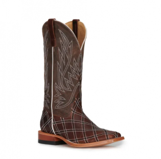 Anderson Bean Men's Horse Power Distressed Brown with Moka Zigzag Patchwork Square Toe Cowboy Boots-BROWN | Quick Ship!