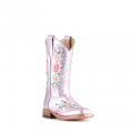 Anderson Bean | Kids Macie Bean Metallic Pink Floral Embroidered Square Toe Cowboy Boots-LIGHT PINK | Quick Ship!