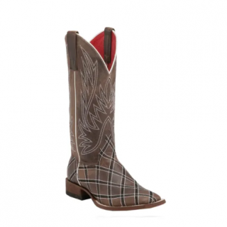 Anderson Bean Women's Macie Bean Chocolate with Diamond Stitch Embroidery Square Toe Cowboy Boots-BROWN | Quick Ship!