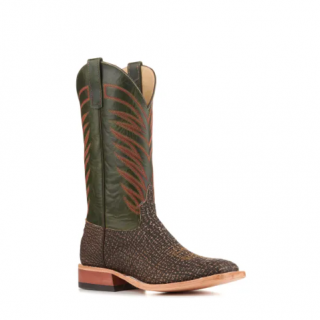 Anderson Bean Men's Emerald Green and Tan Safari Shark Wide Square Toe Cowboy Boots-TAN | Quick Ship!