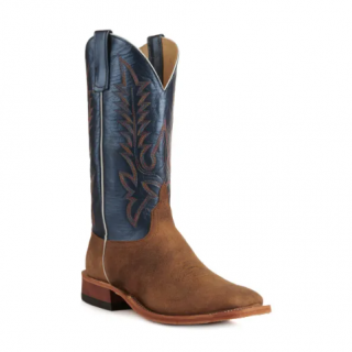 Anderson Bean Men's Sand Elk and Blue Wide Square Toe Cowboy Boots-SAND | Quick Ship!