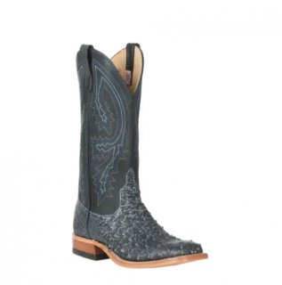 Anderson Bean Men's Black Safari Full Quill Ostrich Wide Square Toe Exotic Cowboy Boots-BLACK | Quick Ship!