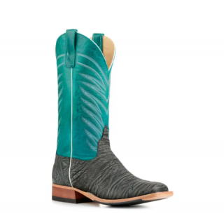 Anderson Bean Men's Washed Black and Turquoise Hybrid Sole Square Toe Cowboy Boots-BLACK | Quick Ship!