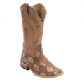 Anderson Bean Men's Horse Power Crazy Train Brown Patchwork Wide Square Toe Cowboy Boots-BROWN | Quick Ship!