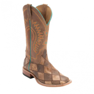 Anderson Bean Men's Horse Power Crazy Train Brown Patchwork Wide Square Toe Cowboy Boots-BROWN | Quick Ship!