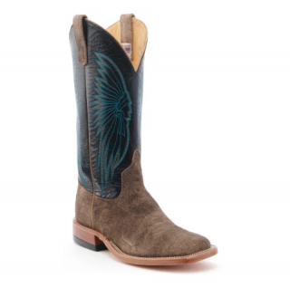 Anderson Bean Men's River Rock Grey Suede and Black Wide Square Toe Cowboy Boot-DISTRESS | Quick Ship!