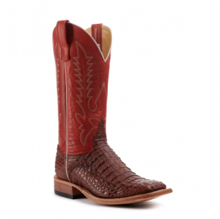 Anderson Bean Men's Rust Lux Hornback Caiman and Red Wide Square Toe Exotic Cowboy Boots-RUST | Quick Ship!