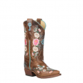 Anderson Bean | Kids Macie Bean Tan Mad Cat Floral Embroidered Snip Toe Boots-TAN | Quick Ship!