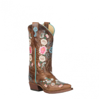 Anderson Bean | Kids Macie Bean Tan Mad Cat Floral Embroidered Snip Toe Boots-TAN | Quick Ship!