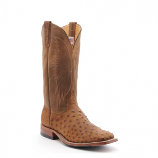 Anderson Bean Men's Tan Full Quill Ostrich with Black Hybrid Sole Square Toe Cowboy Boots-TAN | Quick Ship!