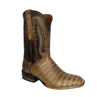 Quick Ship Black Jack Men's Tiger Eye Caiman Belly Square Toe Cowboy Boots - Brown,Tan