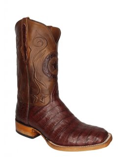Quick Ship Black Jack Men's Burnished Italian Red Caiman Crocodile Belly Boots - Brown/Red