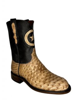 Quick Ship Black Jack Men's Burnished Tan Ostrich Roper Boots - N/A