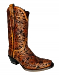 Quick Ship Black Jack Men's El Patron Mahogany & Black Tooled Boots - Black,Tan
