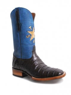 Quick Ship Black Jack Men's Texas Star Chocolate Caiman Belly Boots - Blue