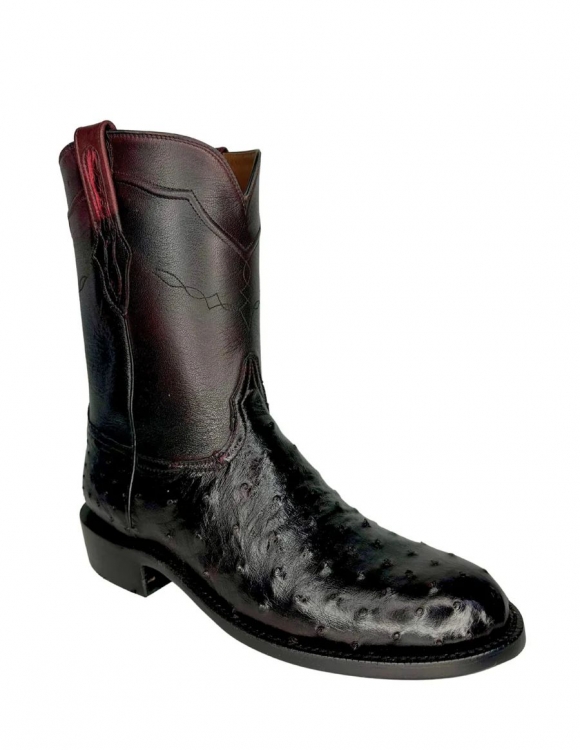 Quick Ship Black Jack Men's Black Cherry Ostrich Round Toe Boots - Black Cherry