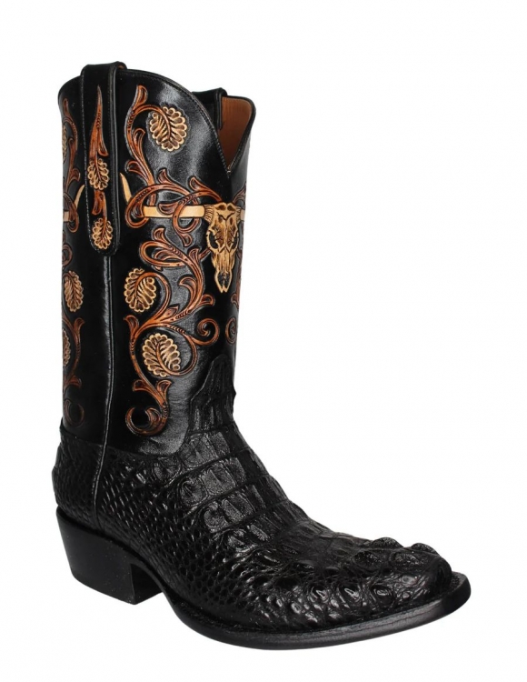 Quick Ship Black Jack Men's Longhorn Tooled Hornback Alligator Boots - N/A