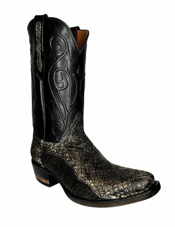 Quick Ship Black Jack Men's Black Stained Natural Western Rattlesnake Boots - Black