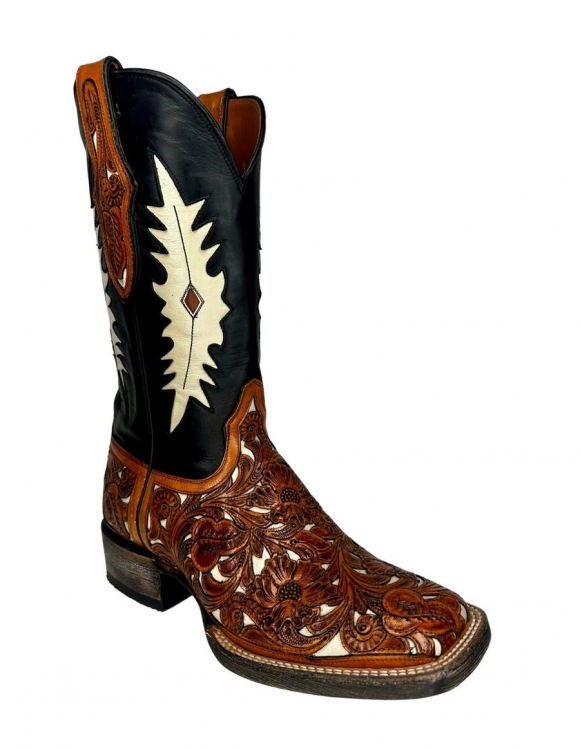 Quick Ship Black Jack Men's Tooled Mahogany Boots - Tan