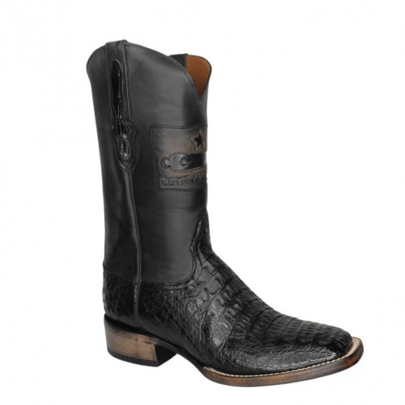 Quick Ship Black Jack Men's Gonzales Flag Black Hornback Caiman Square Toe Boots - Black