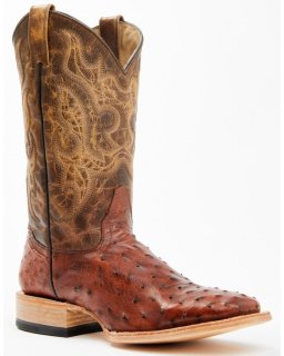 New Arrivals Cody James Men's Exotic Full Quill Ostrich Western Boots - Broad Square Toe | Brown