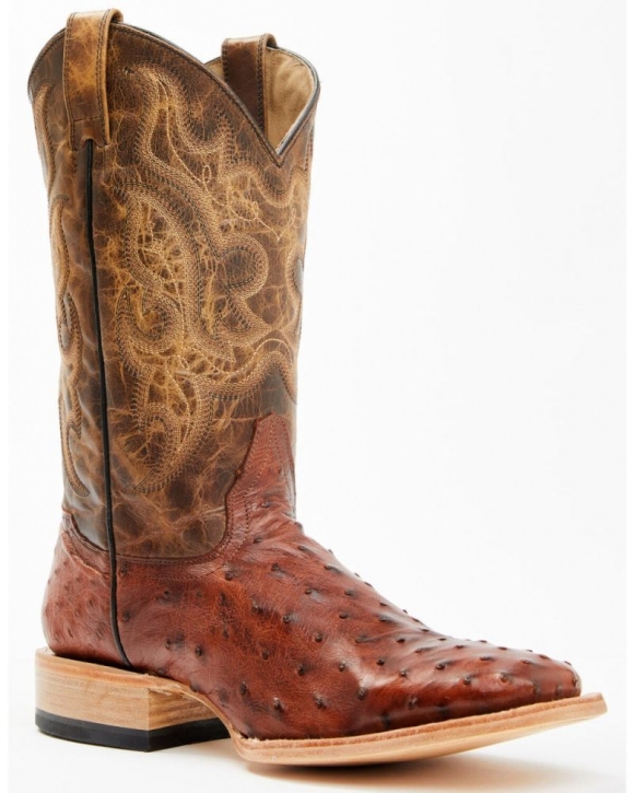 New Arrivals Cody James Men's Exotic Full Quill Ostrich Western Boots - Broad Square Toe | Brown