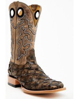New Arrivals Cody James Men's Exotic Pirarucu Western Boots - Broad Square Toe | Brown