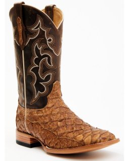 New Arrivals Cody James Men's Exotic Pirarucu Skin Western Boots - Broad Square Toe | Brown
