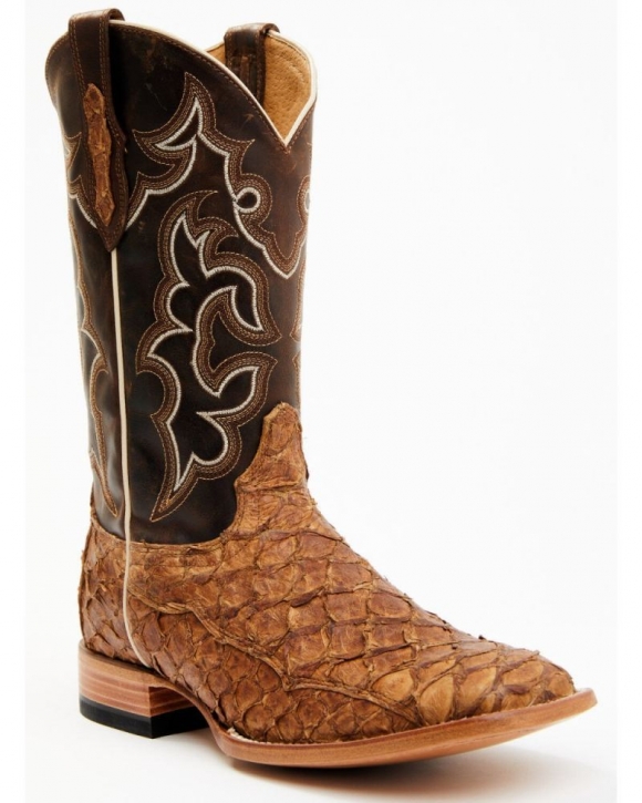New Arrivals Cody James Men's Exotic Pirarucu Skin Western Boots - Broad Square Toe | Brown