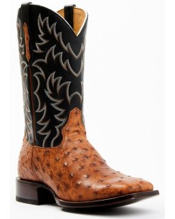 New Arrivals Cody James Men's Full Quill Cognac Ostrich Exotic Western Boots - Broad Square Toe | Black