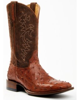 New Arrivals Cody James Men's Brandy Genuine Ostrich Exotic Western Boots - Broad Square Toe | Red