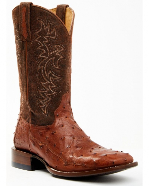 New Arrivals Cody James Men's Brandy Genuine Ostrich Exotic Western Boots - Broad Square Toe | Red