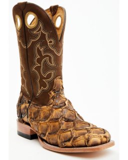 New Arrivals Cody James Men's Exotic Pirarucu Western Boots - Broad Square Toe | Beige/khaki