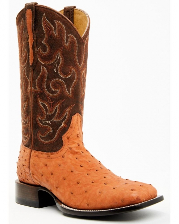 New Arrivals Cody James Men's Exotic Full Quill Ostrich Western Boots - Broad Square Toe | Tan