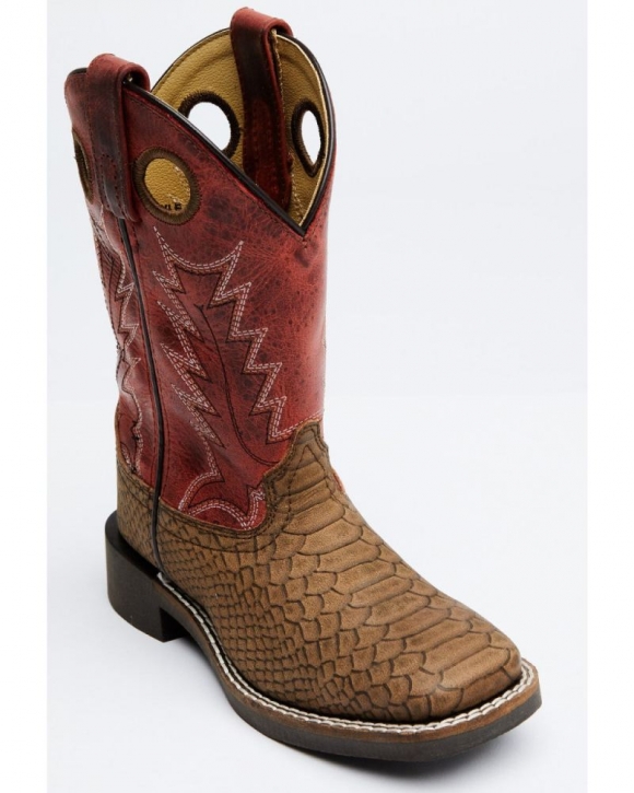 New Arrivals Cody James Boys' Reptile Print Western Boots - Broad Square Toe | Red/brown
