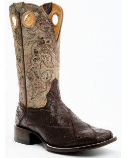 New Arrivals Cody James Men's Exotic Full Quill Ostrich Western Boots - Broad Square Toe | Brown