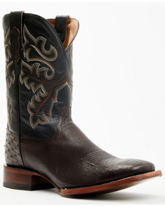 New Arrivals Cody James Men's Exotic Ostrich Western Boots - Broad Square Toe | Chocolate