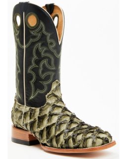 New Arrivals Cody James Men's Malaga Exotic Pirarucu Western Boots - Broad Square Toe | Olive