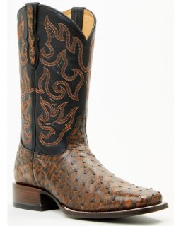 New Arrivals Cody James Men's Exotic Full Quill Ostrich Western Boots - Broad Square Toe | Brandy Brown