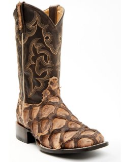 New Arrivals Cody James Men's Exotic Pirarucu Western Boots - Broad Square Toe | Chocolate