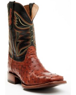 New Arrivals Cody James Men's Exotic Full-Quill Ostrich Western Boots - Broad Square Toe | Cognac