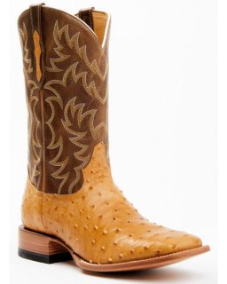 New Arrivals Cody James Men's Full-Quill Ostrich Exotic Western Boots - Broad Square Toe | Brown